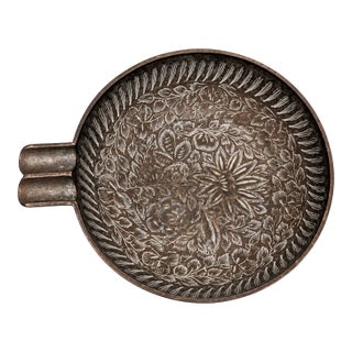 1960s Indian Hand-Engraved Floral Brass Ashtray & Decorative Catchall For Sale