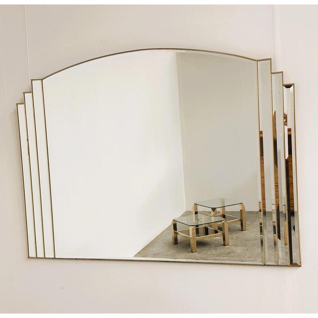Gold Vintage Art Deco Style Stepped Bevelled Mirror with Brass Trim, 1980s For Sale - Image 8 of 8