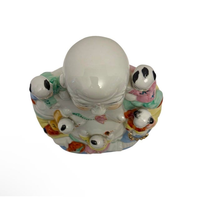 1960s VTG Chinese Porcelain Laughing Buddha (Budai) Figure W/Children Good Luck. For Sale - Image 5 of 7