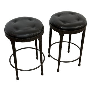Gregorius Pineo Edwin Iron + Leather Counter Stools, Pair For Sale