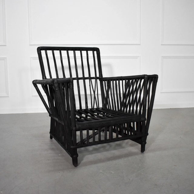 Wood 1920's American Art Deco Split Reed Stick Wicker President's Arm Chair For Sale - Image 7 of 9