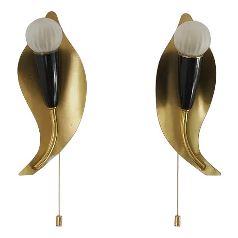 Mid-Century Leaf Shaped Brass Sconces, Italy, 1950s, Set of 2 For Sale