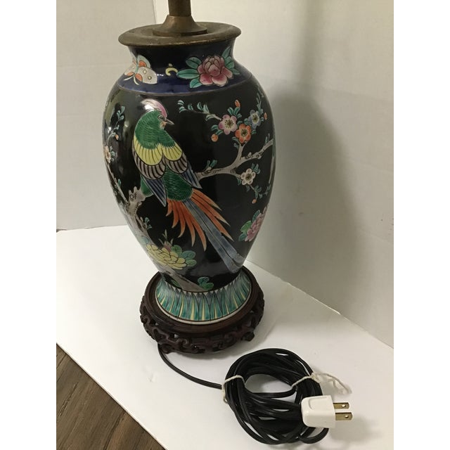 Antique Asian HandPaint Bird Lamp Double Socket For Sale - Image 9 of 10