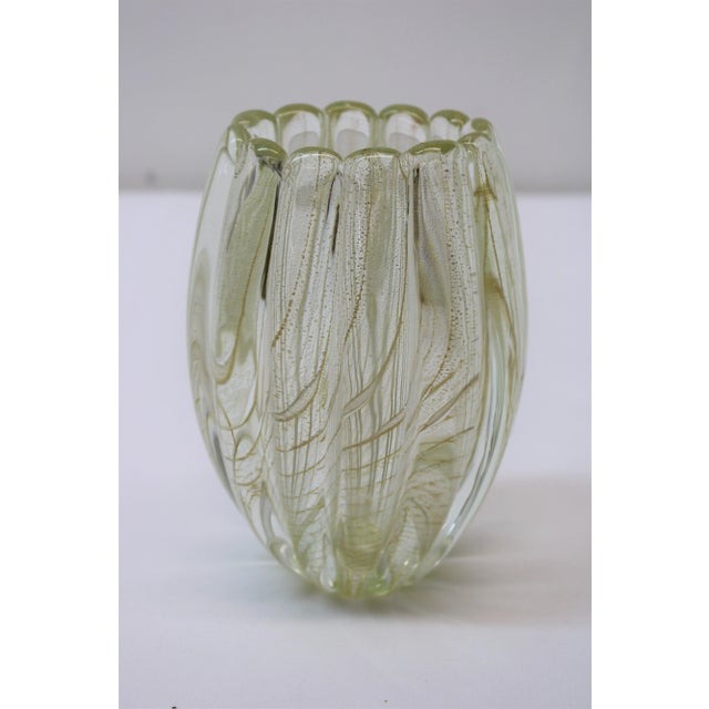 C. 20th Century Heavyweight Murano glass vases speckled gold coloring.