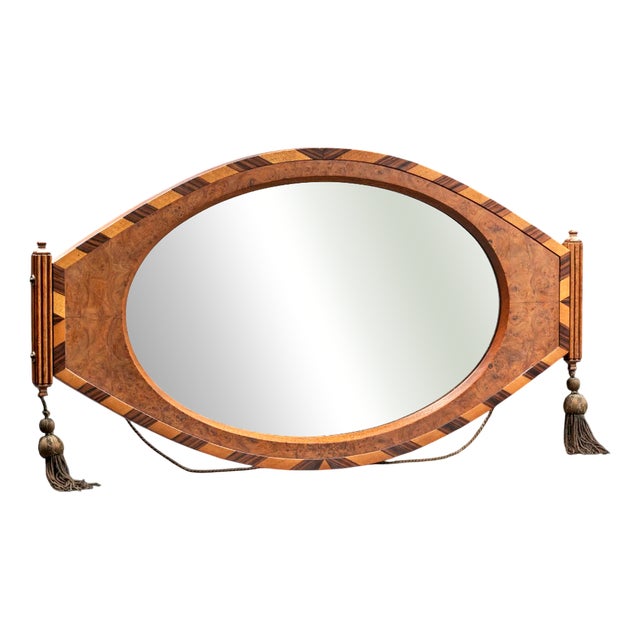 Art Deco Hanging Mirror in Veneer and Marquetry with Ornamental Tassels For Sale