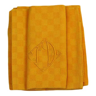 Antique French "t D" Monogram Dinner Napkins, Set of 7 For Sale