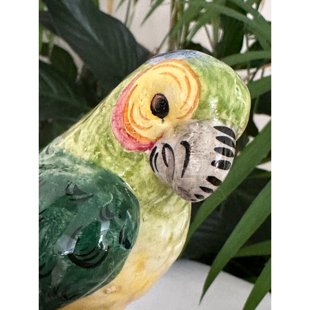 Ceramic Vintage Italian Majolica Ceramic Parrot Figurine Hand Painted Made in Italy Bird on Branch For Sale - Image 7 of 10