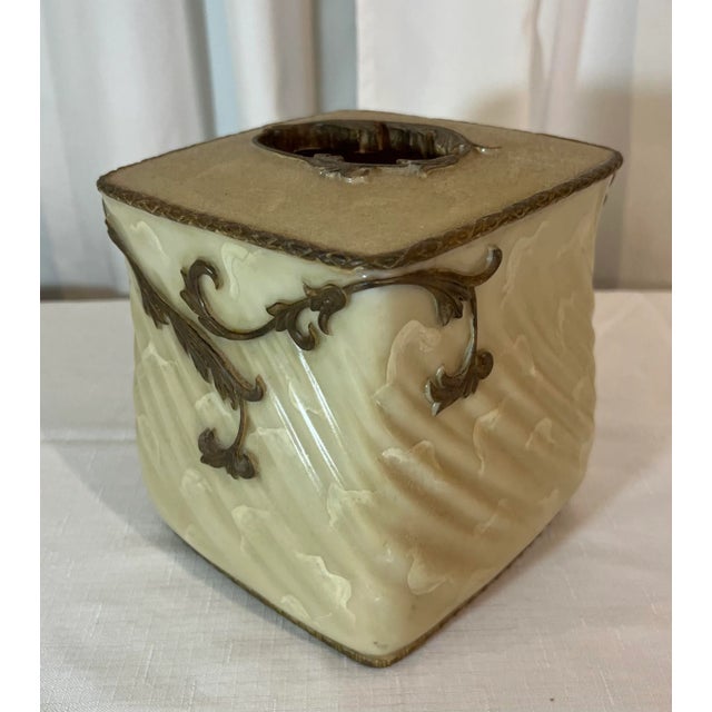 Introducing the Vintage Dorothy Draper Style Hollywood Regency Hand-painted Faux Marble and Faux Brass Tissue Cover, a...