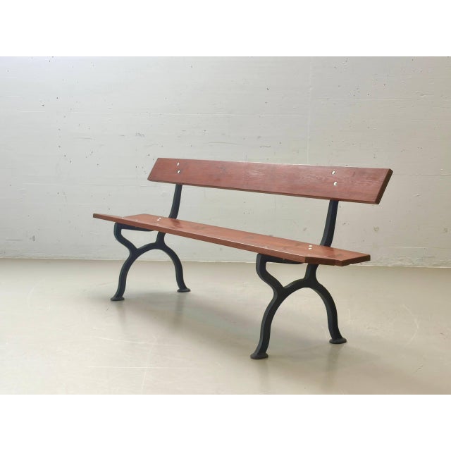 Contemporary Garden Bench with Delicate Cast Iron Frame and Wooden Slats, 1960s For Sale - Image 3 of 18