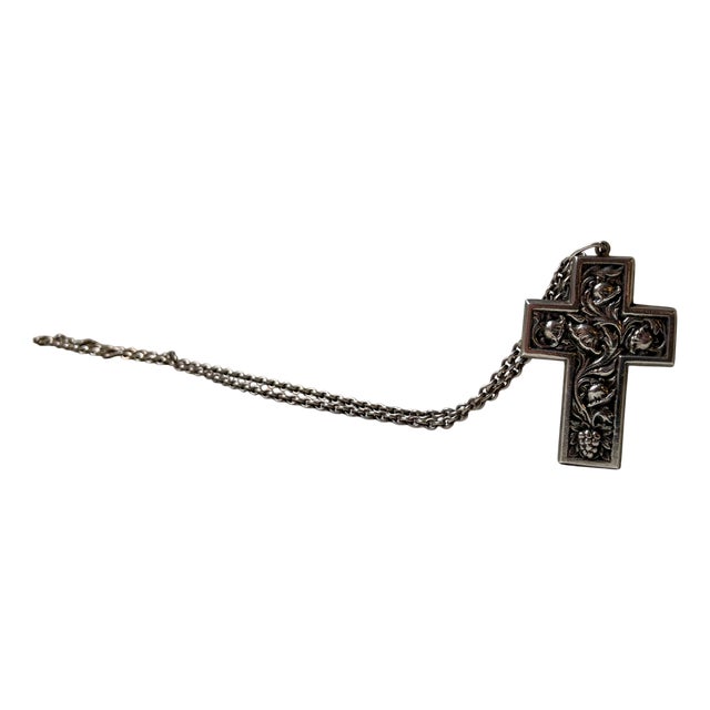 Danish Silver Necklace with Crucifix by Einar Dragsted, 1940s, Set of 2 For Sale