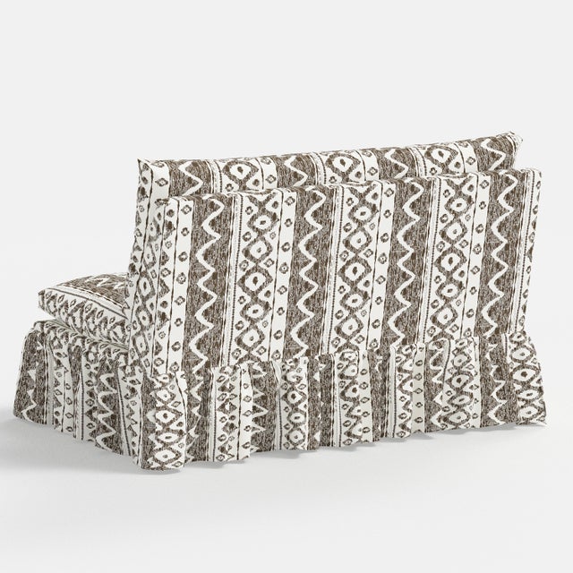 Capra Ruffle Settee in Linny Ikat Brown For Sale In Chicago - Image 6 of 7