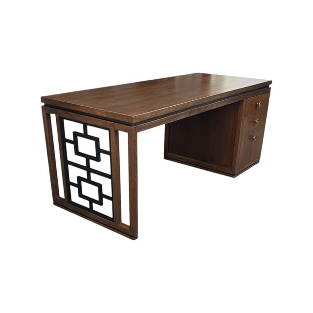 Modernist Sculptural Walnut Desk With Asymmetrical Geometric Base For Sale - Image 10 of 17