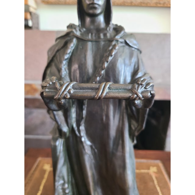 Antique 19th Century Bronze Statue Sculpture Medieval Figure Holding Scrolls For Sale In Los Angeles - Image 6 of 18