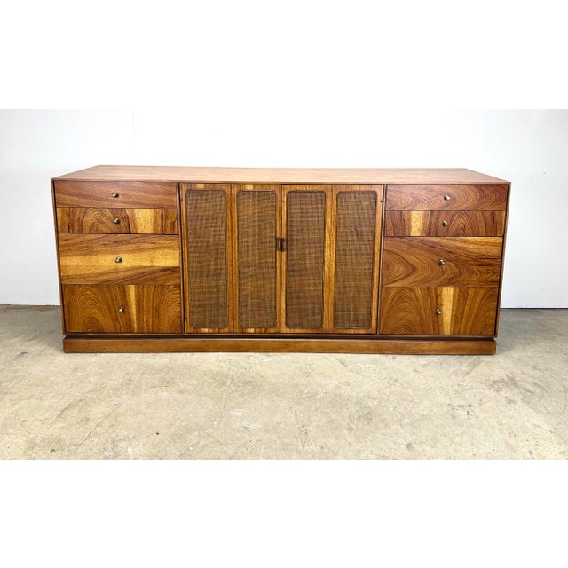 Mid Century Modern Pecan Wood & Cane Credenza by Kaufman of Collingwood For Sale - Image 12 of 12