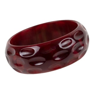 Bakelite Carved Bracelet Bangle Crimson Red Marble For Sale