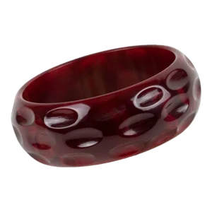 Bakelite Carved Bracelet Bangle Crimson Red Marble