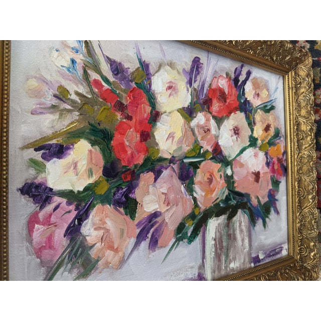 Original Still Life Flower Bouquet Oil Painting Framed For Sale - Image 4 of 8