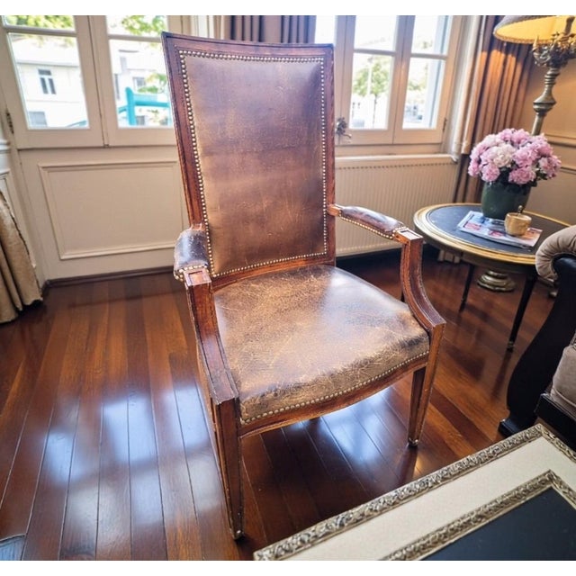 Vintage English Leather and Mahogany Armchair, 1920s For Sale - Image 6 of 18