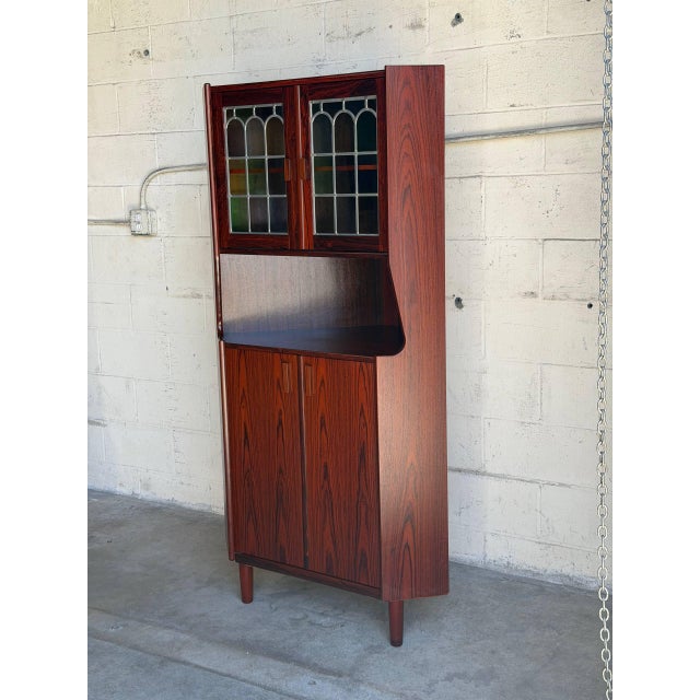 Rosewood Corner Cabinet With Stained Glass Storage Hutch Danish Mid-Century Modern 1960s For Sale - Image 12 of 12