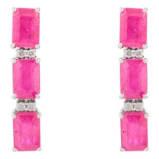 Solid 14k Gold Ruby Statement Earrings With Diamonds- 2 Pieces For Sale