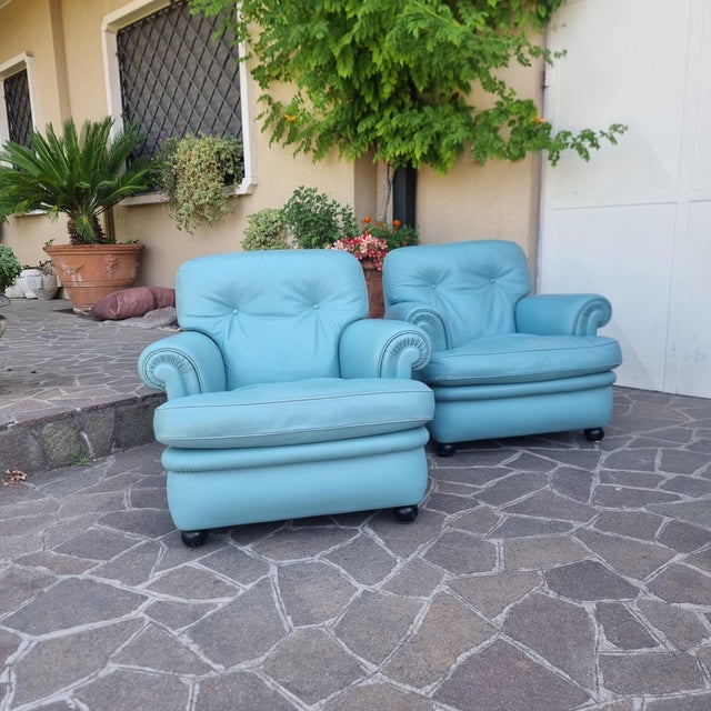 Frau Blue Leather Chairs from Poltrona Frau, 1970, Set of 2 For Sale - Image 13 of 13