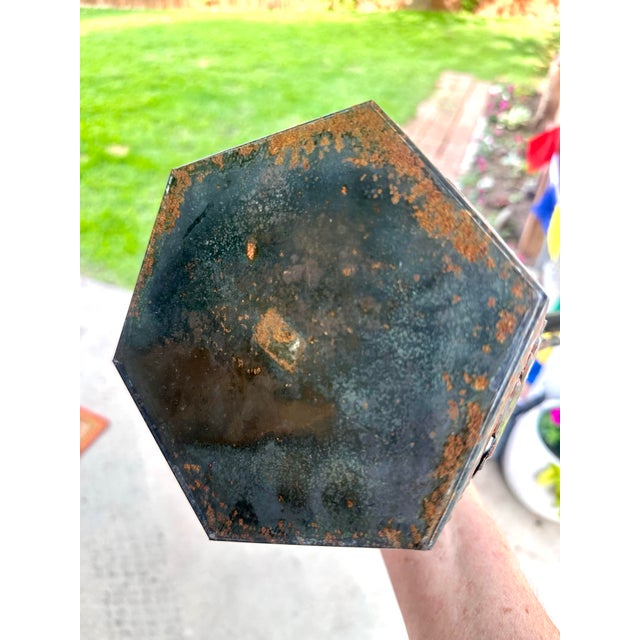 1960s Mid-Century Mexican Tin Candelabra With Sunburst Mirror & Embossed Details For Sale - Image 5 of 12