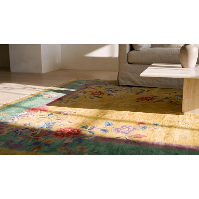 1920s Goldenord Field Floral Antique Chinese Art Deco Carpet by Nichols Workshop For Sale - Image 13 of 15