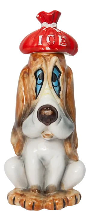 Vintage Ceramic Sick Droopy Dog with Ice Pack on Head & Rotating Music Box, 1960s