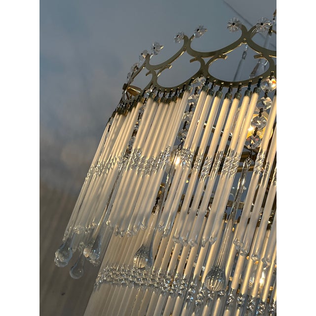 Gold Vintage Opaline Teardrop Rod Chandelier, 1970s For Sale - Image 8 of 18