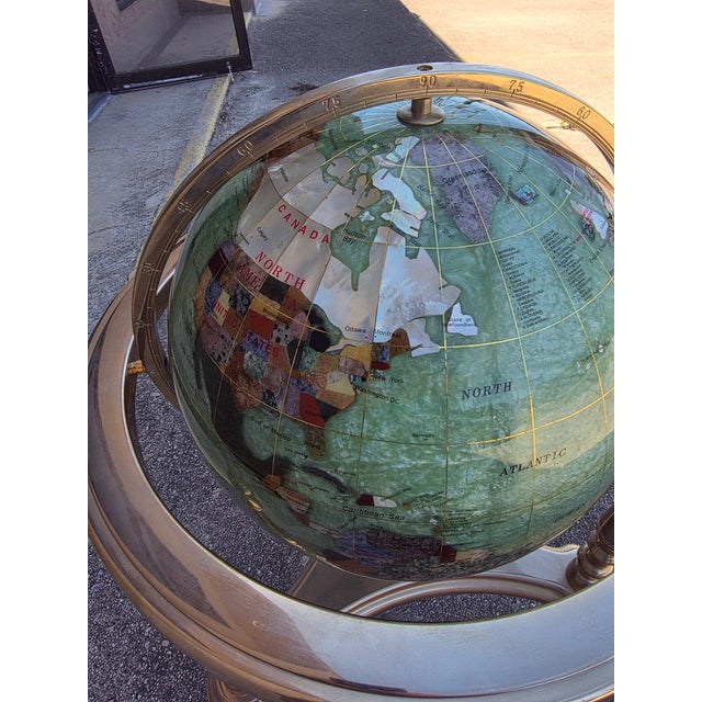 Gold Gemstone Globe on Brass Stand With Compas in Base. For Sale - Image 8 of 14