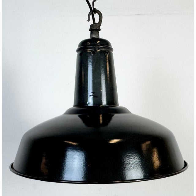 Metal Industrial French Dark Grey Enamel Factory Pendant Lamp, 1960s For Sale - Image 7 of 17