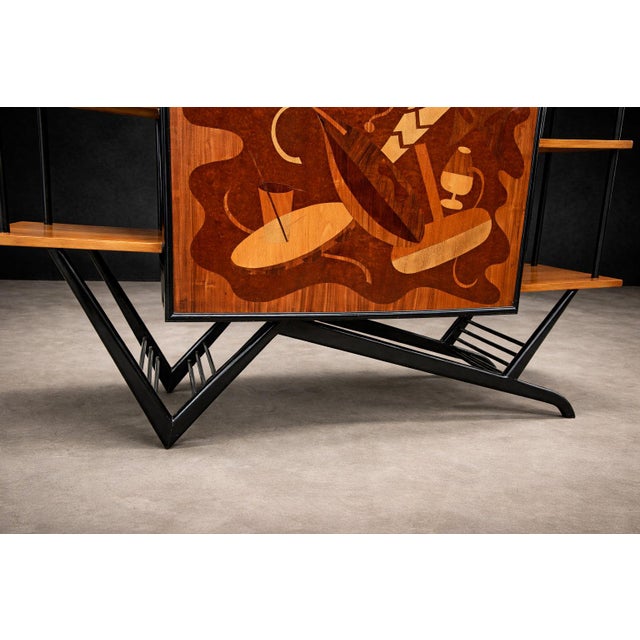 Brazilian Bar in Imbuia, Roxinho & Pau Marfim With Party Motif Marquetry, 1950s For Sale - Image 14 of 15