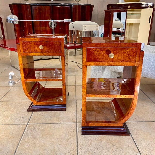 Wood Art Deco Bedside Tables in Thuya Burl, 1920s, Set of 2 For Sale - Image 7 of 7