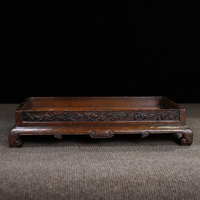 Huali Rosewood Tray Inlaid With Mother-of-Pearl Deer & Crane For Sale - Image 4 of 10