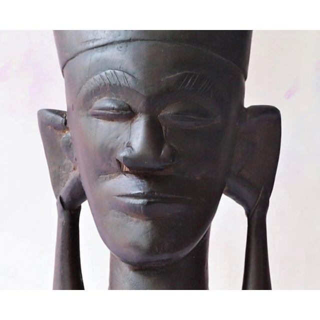 Mid-Century Modern Mid 20th Century Modernist Wood Carving – Introspective Figure With Elongated Form & Conical Crown. For Sale - Image 3 of 9