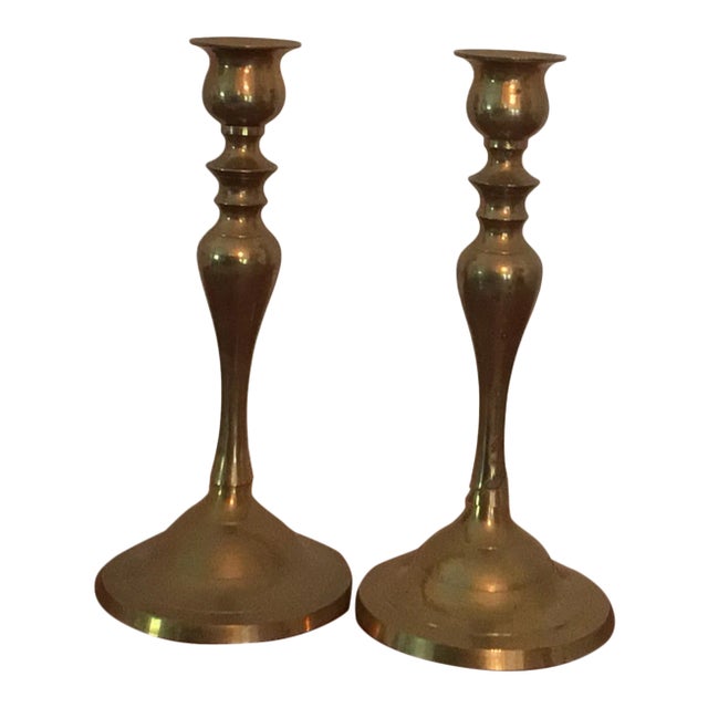 1950s Traditional Brass Candle Sticks For Sale