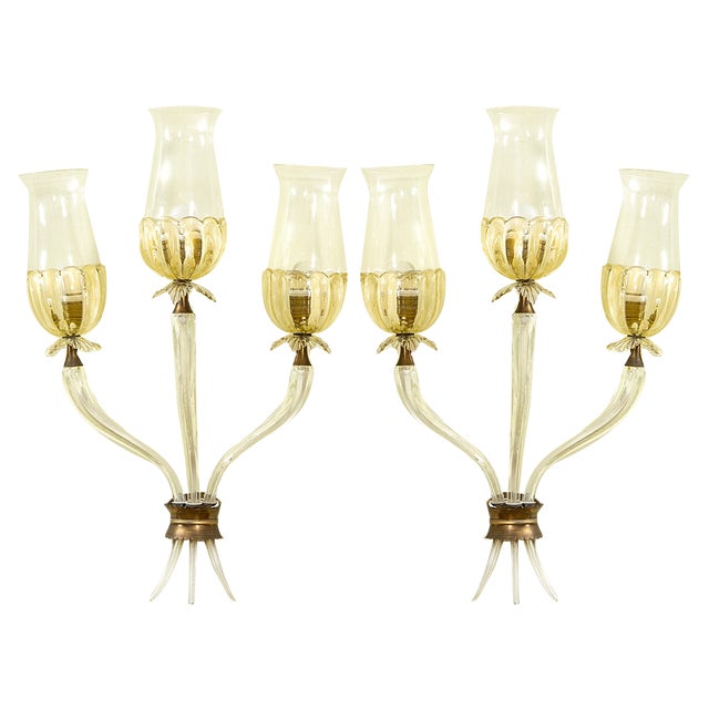 Murano Glass Wall Lights from Seguso Vetri Darte, 1953, Set of 2 For Sale