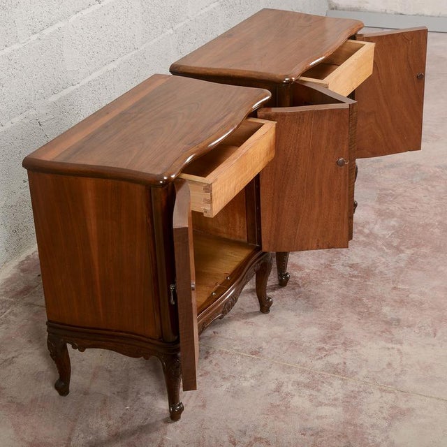 Wood Mid-Century Walnut-Veneered Nightstands, Set of 2 For Sale - Image 7 of 18