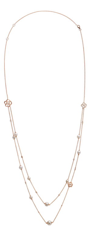 18K Rose Gold 1/2 Cttw Diamond and Freshwater Pearl Double Strand Station Necklace (G-H Color, SI1-SI2 Clarity) - Adjustable up to 16" to 20"