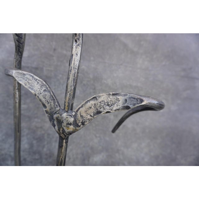Silver Early 20th Century Original Cahill Iron Works Waterfowl Fireplace Andirons and Tool Set For Sale - Image 8 of 8
