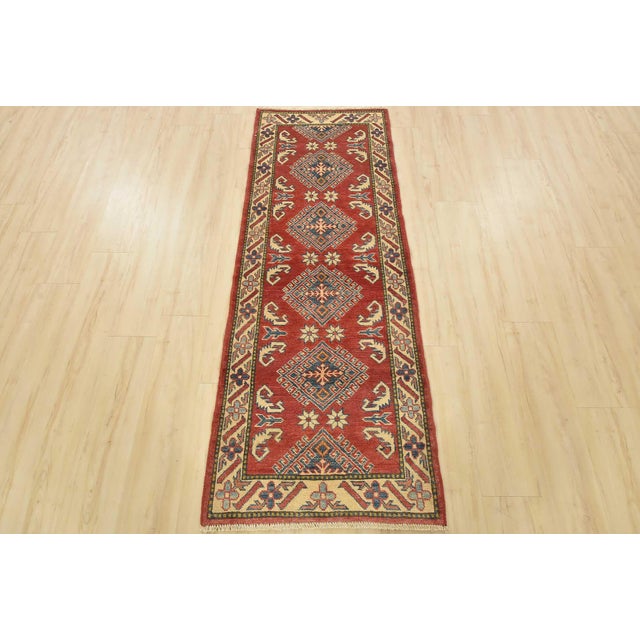 Farmhouse Kazak Runner 2’5” X 6’5” Red Wool Tribal Hand-Knotted Oriental Rug For Sale - Image 3 of 11