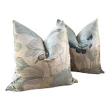 g.p and J Baker Nympheus in Frost and Sea Down Filled Pillows Both Sided - a Pair For Sale