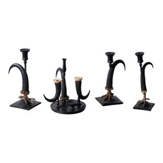 Black Forest Claw & Horn Desk Set and Candle Holders, 19th Century For Sale