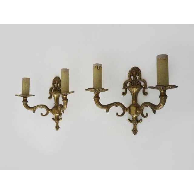1960s Gilt Bronze 2-Arm Fire Pot Wall Sconces, 1960s, Set of 2 For Sale - Image 5 of 9