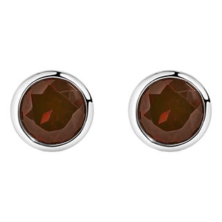 .925 Sterling Silver 6MM Bezel Set Created Red Garnet Solitaire Stud Earrings For Sale