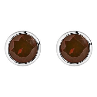 .925 Sterling Silver 6MM Bezel Set Created Red Garnet Solitaire Stud Earrings, A Pair For Sale