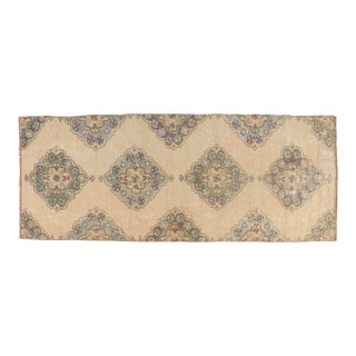 1950s Muted Beige & Moss Green Turkish Runner For Sale