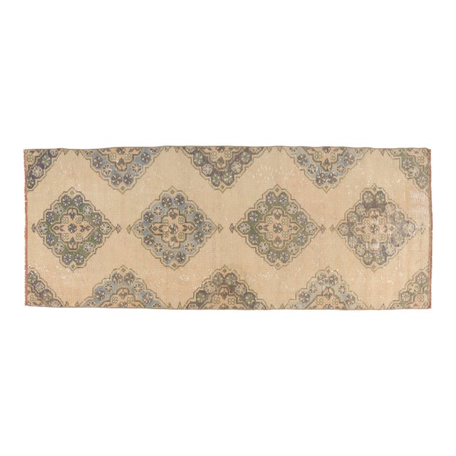 1950s Muted Beige & Moss Green Turkish Runner For Sale