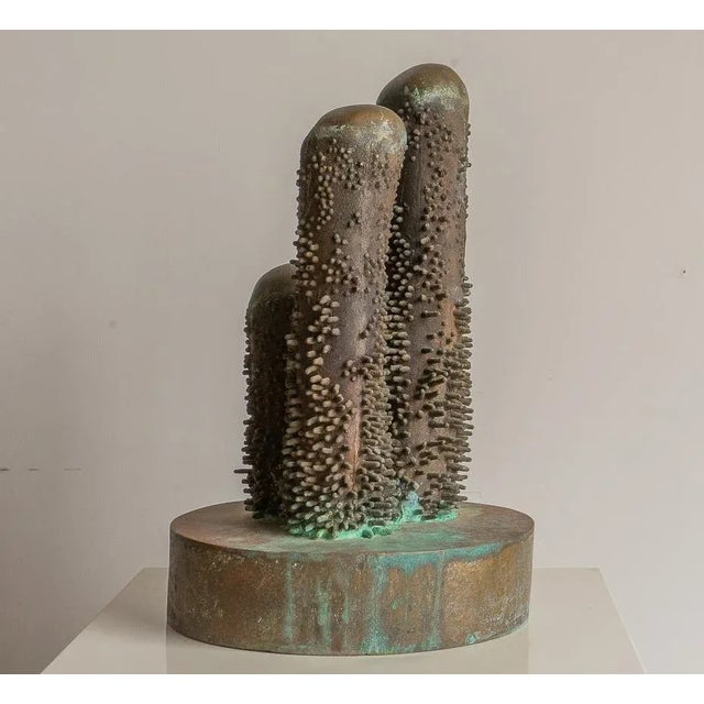Fantastic bronze sculpture in an abstract, brutalist form with amazing patina from age. This piece is signed DLP and dated...