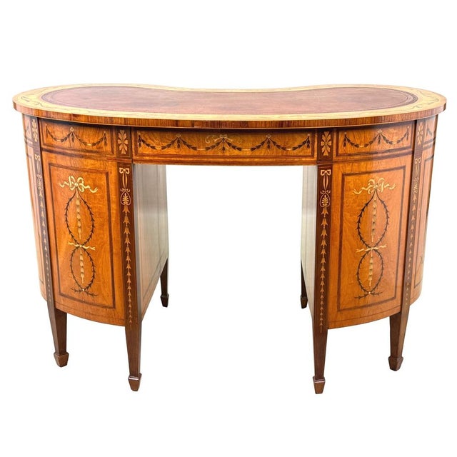 Kidney-Shaped Satinwood Desk from Edwards & Roberts, Late 19th Century For Sale - Image 3 of 15
